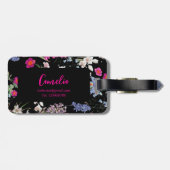 モダンカラフル花柄ブラックカスタム名 ラゲッジタグ (裏面横)
