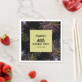 モダンカラフル花火ゴールデンブラック誕生日 スタンダードカクテルナプキン (インサイチュ)