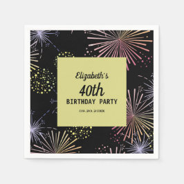 モダンカラフル花火ゴールデンブラック誕生日 スタンダードカクテルナプキン