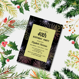 モダンカラフル花火ゴールデンブラック誕生日 招待状