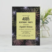 モダンカラフル花火ゴールデンブラック誕生日 招待状 (スタンド正面)