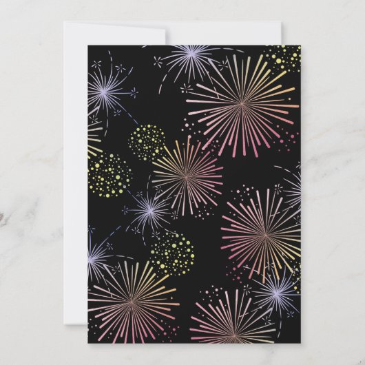 モダンカラフル花火ゴールデンブラック誕生日 招待状 (裏面)
