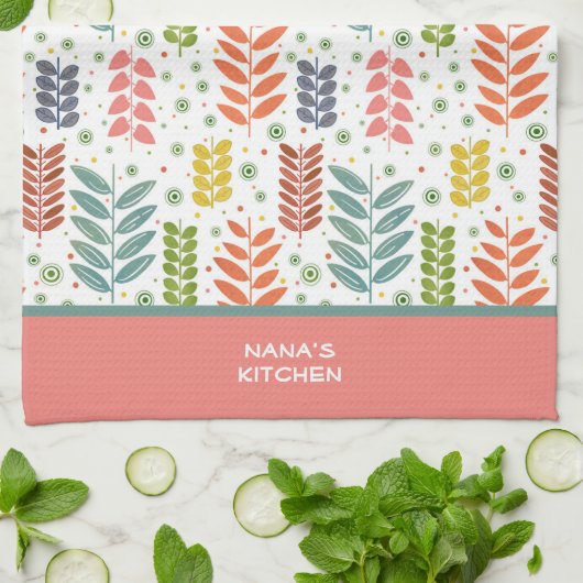 モダンカラフル葉カスタムかわいらし引用文名 キッチンタオル (折り畳み)