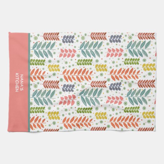 モダンカラフル葉カスタムかわいらし引用文名 キッチンタオル (横)