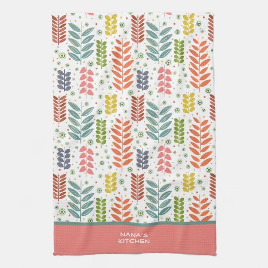 モダンカラフル葉カスタムかわいらし引用文名 キッチンタオル (縦)