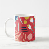 モダンカラフル葉花模様赤 コーヒーマグカップ (左)