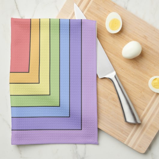 モダンカラフル虹色パターン キッチンタオル (四つ折り)