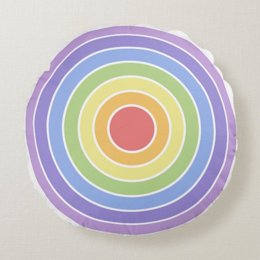 モダンカラフル虹色パターン ラウンドクッション (正面)