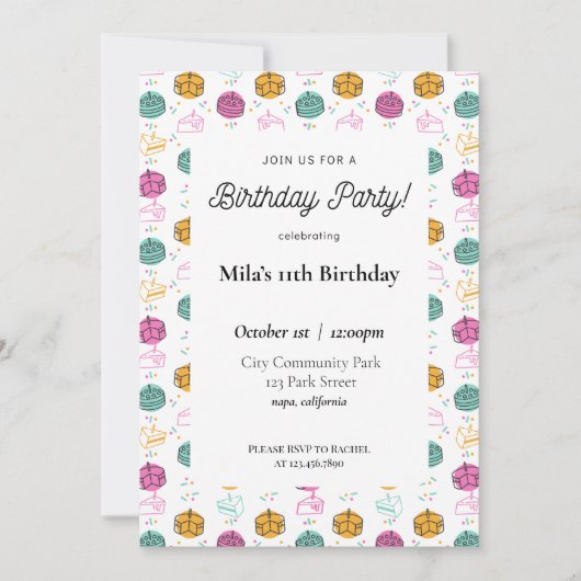 モダンカラフル誕生日招待状 招待状 (正面)