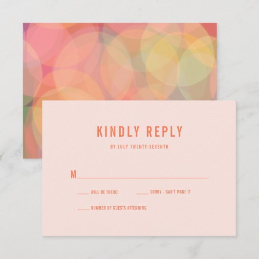 モダンカラフル《写真》ぼけ味ライツピーチ結婚ーズ 出欠カード (正面/裏面)