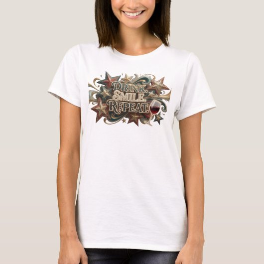 モダンカラフル DRINK SMILE REPEAT Tシャツ (正面)