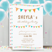 モダンカラフルBunting Flags誕生会 招待状