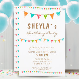 モダンカラフルBunting Flags誕生会 招待状