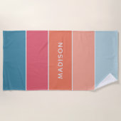 モダンカラフルColorblockパーソナライズされた Name Chic ビーチタオル (正面)