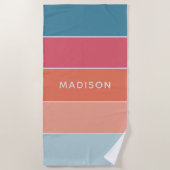 モダンカラフルColorblockパーソナライズされた Name Chic ビーチタオル (正面)