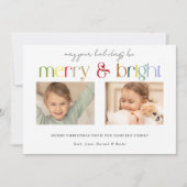 モダンカラフルMerry & Brightタイポグラフィ2枚写真 シーズンカード (正面)