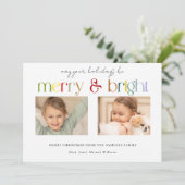 モダンカラフルMerry & Brightタイポグラフィ2枚写真 シーズンカード (スタンド正面)
