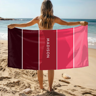 モダンカラフルPinks Colorblock名パーソナライズされた ビーチタオル