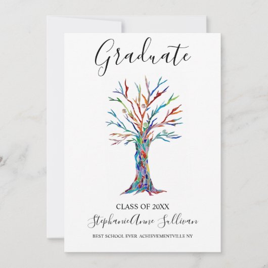 モダンカラフルTree Graduation Announcement Card 招待状 (正面)