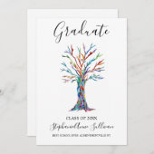 モダンカラフルTree Graduation Announcement Card 招待状 (正面/裏面)