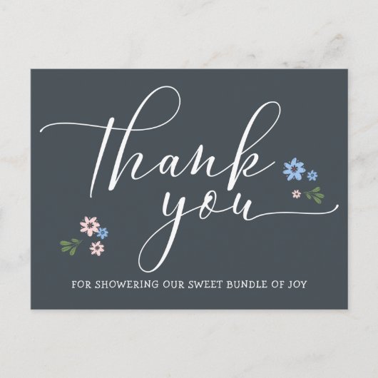 モダンカリグラフィーのベビーシャワー感謝メッセージ ポストカード (正面)