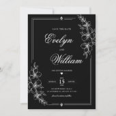モダンカリグラフィーの黒い結婚式 セーブザデート (正面)