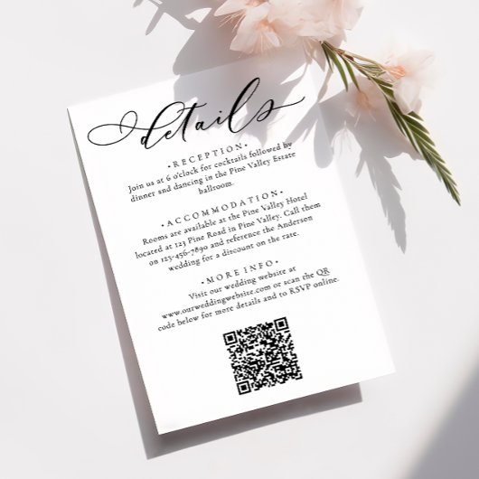 モダンカリグラフィースクリプトの結婚式詳細 エンクロージャーカード