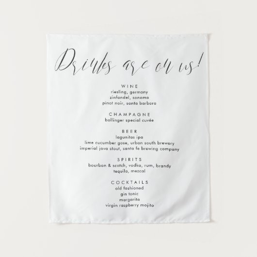 モダンカリグラフィードリンク ウェディングバー メニュー タペストリー (正面)