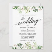 モダンカリグラフィーボタニカルグリーンウェディング 招待状 (正面)