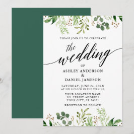 モダンカリグラフィーボタニカルグリーンウェディング 招待状