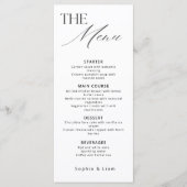 モダンカリグラフィー入りミニマリスト結婚式メニュー メニュー (正面)