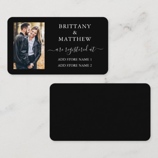 モダンカリグラフィー写真ウェディングレジストリーブラック エンクロージャーカード (正面/裏面)