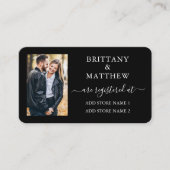 モダンカリグラフィー写真ウェディングレジストリー ブラック エンクロージャーカード (正面)