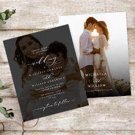 モダンカリグラフィー写真付き格安結婚式招待状