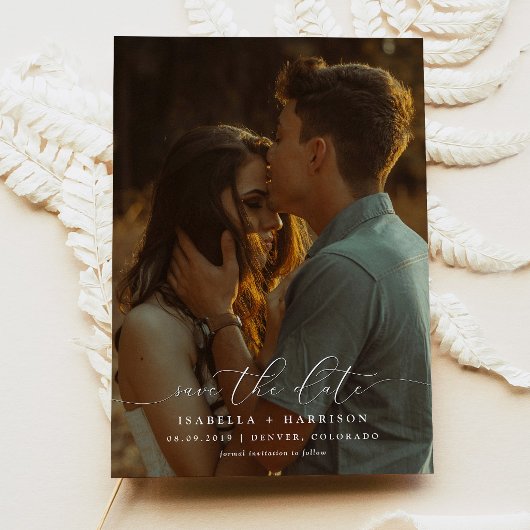 モダンカリグラフィー写真付き結婚式日程通知 招待状