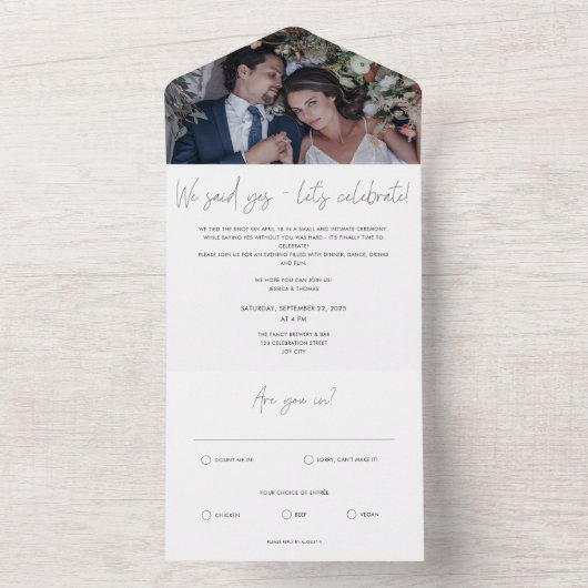 モダンカリグラフィー写真 ポストウェディングセレブレーション オールインワン招待状 (内側)