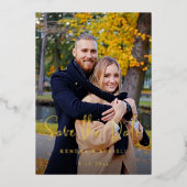 モダンカリグラフィー写真Save the Date 箔招待状 (正面)