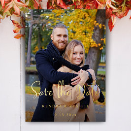 モダンカリグラフィー写真Save the Date 箔招待状