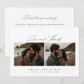 モダンカリグラフィー2枚の写真の結婚式 サンキューカード (正面/裏面)