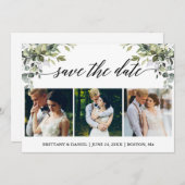 モダンカリグラフィー3 フォト ウォーターカラー グリーン セーブザデート (正面/裏面)