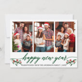 モダンカリグラフィー3 フォト ハッピー ニュー イヤー グリーン シーズンカード (正面)