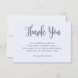 モダンカリグラフィー。シンプルな筆記体の青い結婚式 サンキューカード