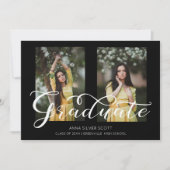 モダンカリグラフィー シンプル おしゃれ 2 枚の写真 卒業 招待状 (正面)