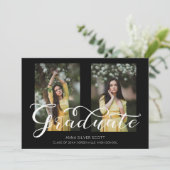 モダンカリグラフィー シンプル おしゃれ 2 枚の写真 卒業 招待状 (スタンド正面)