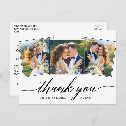モダンカリグラフィー スクリプト3枚 写真 サンクス ポストカード (正面/裏面)