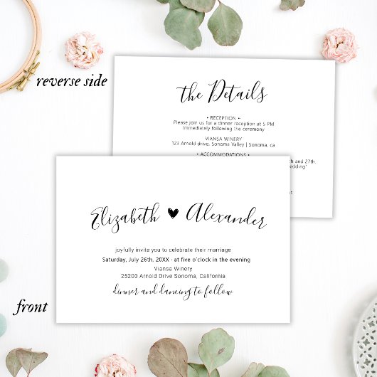 モダンカリグラフィー スクリプト ハート オールインワン ウェディング 招待状