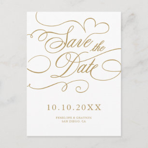 モダンカリグラフィー タイムレスゴールド Save the Date ポストカード