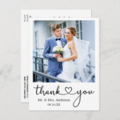 モダンカリグラフィー ハート ありがとう ウェディング ポストカード (正面/裏面)