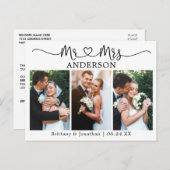 モダンカリグラフィー ハート ウェディング 3枚写真 ありがとう ポストカード (正面/裏面)