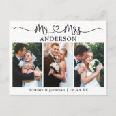 モダンカリグラフィー ハート ウェディング 3枚写真 ありがとう ポストカード (正面)